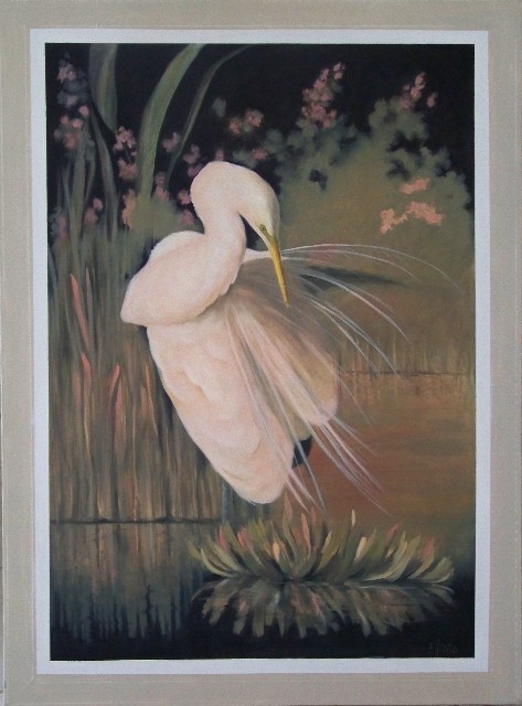 white egret on black lg