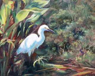 snowy egret at gate